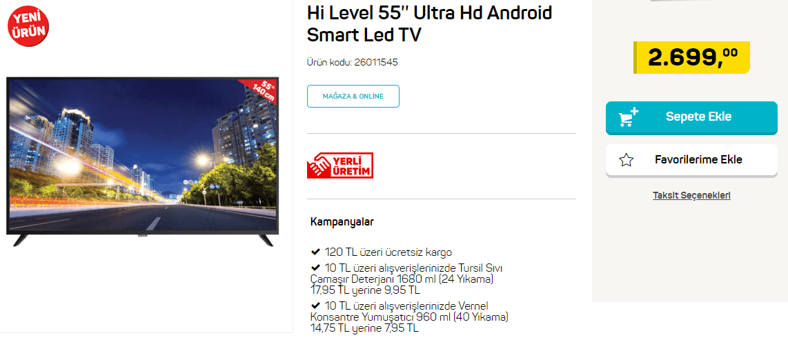 A101 Hi Level 4K UHD Android TV 55 inch