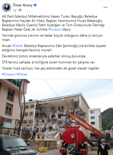 Zeytinburnu Belediye Başkanı Ömer Arısoy Giresun afet bölgesinde