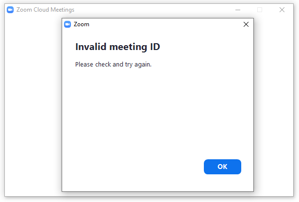 invalid meeting id please check and try again